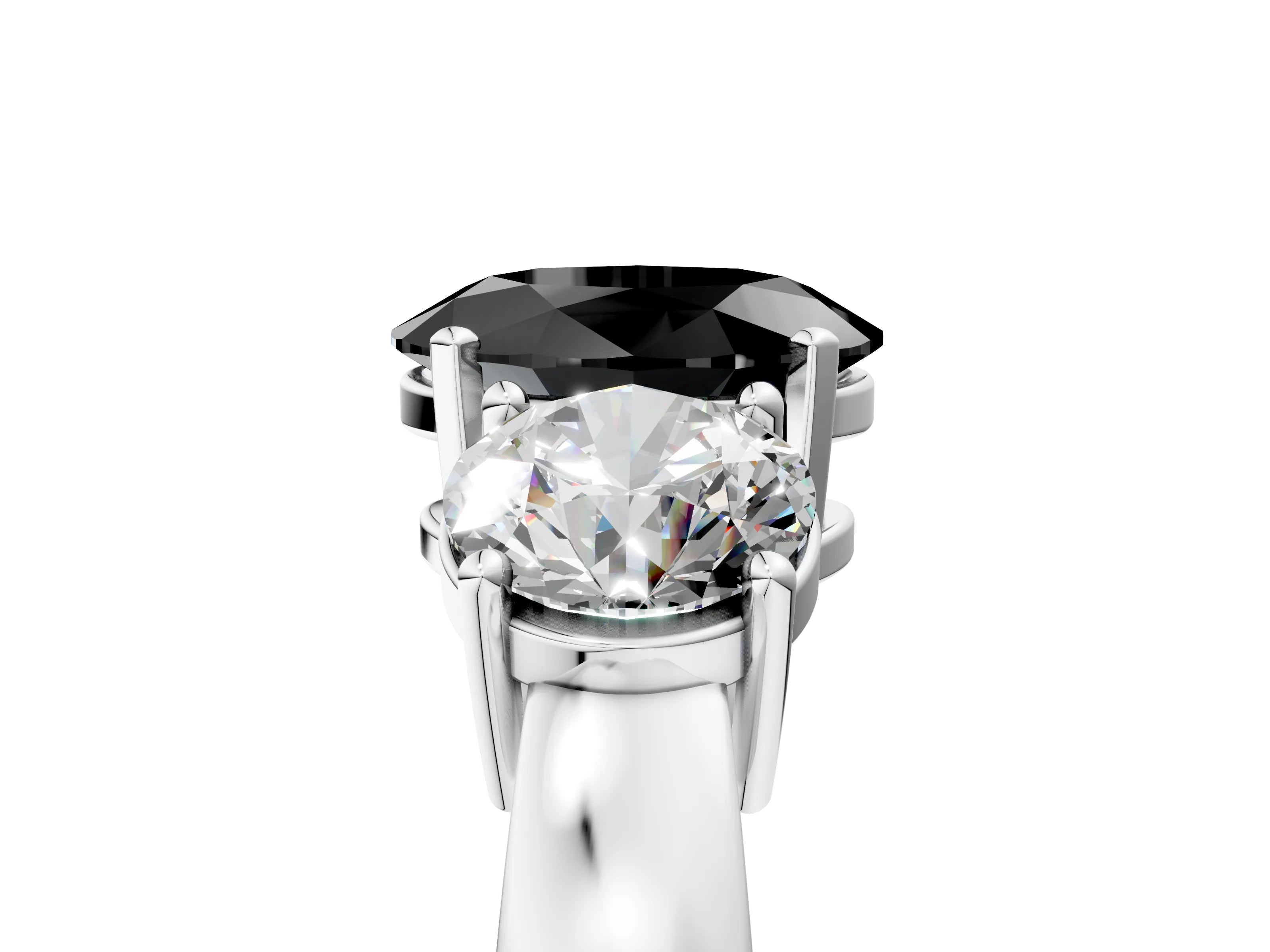 White gold Three-Stone Fancy Black Oval Cut Diamond Ring with Round Side Stones, Classic Band, and Four-Prong Setting_53