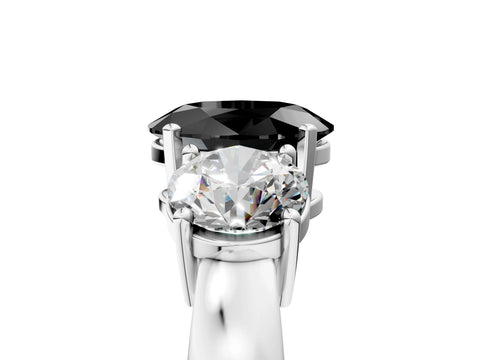 White gold Three-Stone Fancy Black Oval Cut Diamond Ring with Round Side Stones, Classic Band, and Four-Prong Setting_53