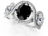 White gold Three-Stone Fancy Black Oval Cut Diamond Wave Pave Band with Prong Setting_1
