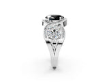 White gold Three-Stone Fancy Black Oval Cut Diamond Wave Pave Band with Prong Setting_2