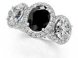 White gold Three-Stone Fancy Black Oval Cut Halo Diamond Milgrain Band with Four-Prong Setting_1