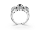 White gold Three-Stone Fancy Black Oval Cut Halo Diamond Milgrain Band with Four-Prong Setting_3