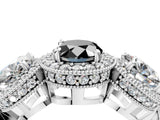 White gold Three-Stone Fancy Black Oval Cut Halo Diamond Milgrain Band with Four-Prong Setting_4