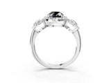 White gold Three-Stone Fancy Black Oval Cut Halo Diamond Ring with Pave Band and Four-Prong Setting_3