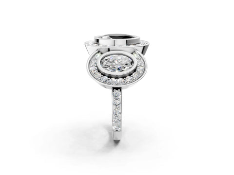 White gold Three-Stone Fancy Black Oval Cut Halo Pavé Diamond Ring_2