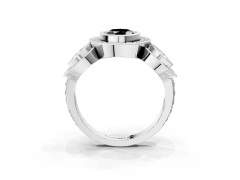 White gold Three-Stone Fancy Black Oval Cut Halo Pavé Diamond Ring_3