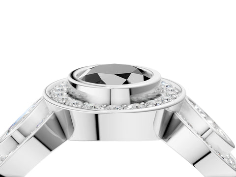 White gold Three-Stone Fancy Black Oval Cut Halo Pavé Diamond Ring_4