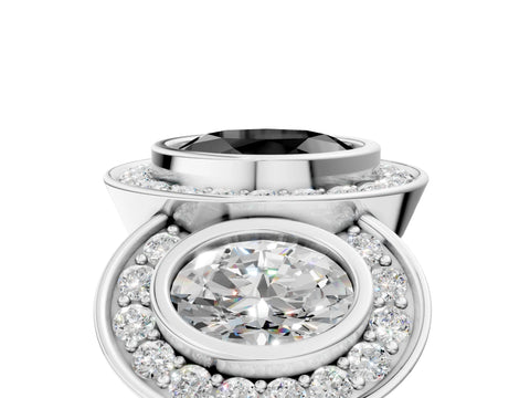 White gold Three-Stone Fancy Black Oval Cut Halo Pavé Diamond Ring_5