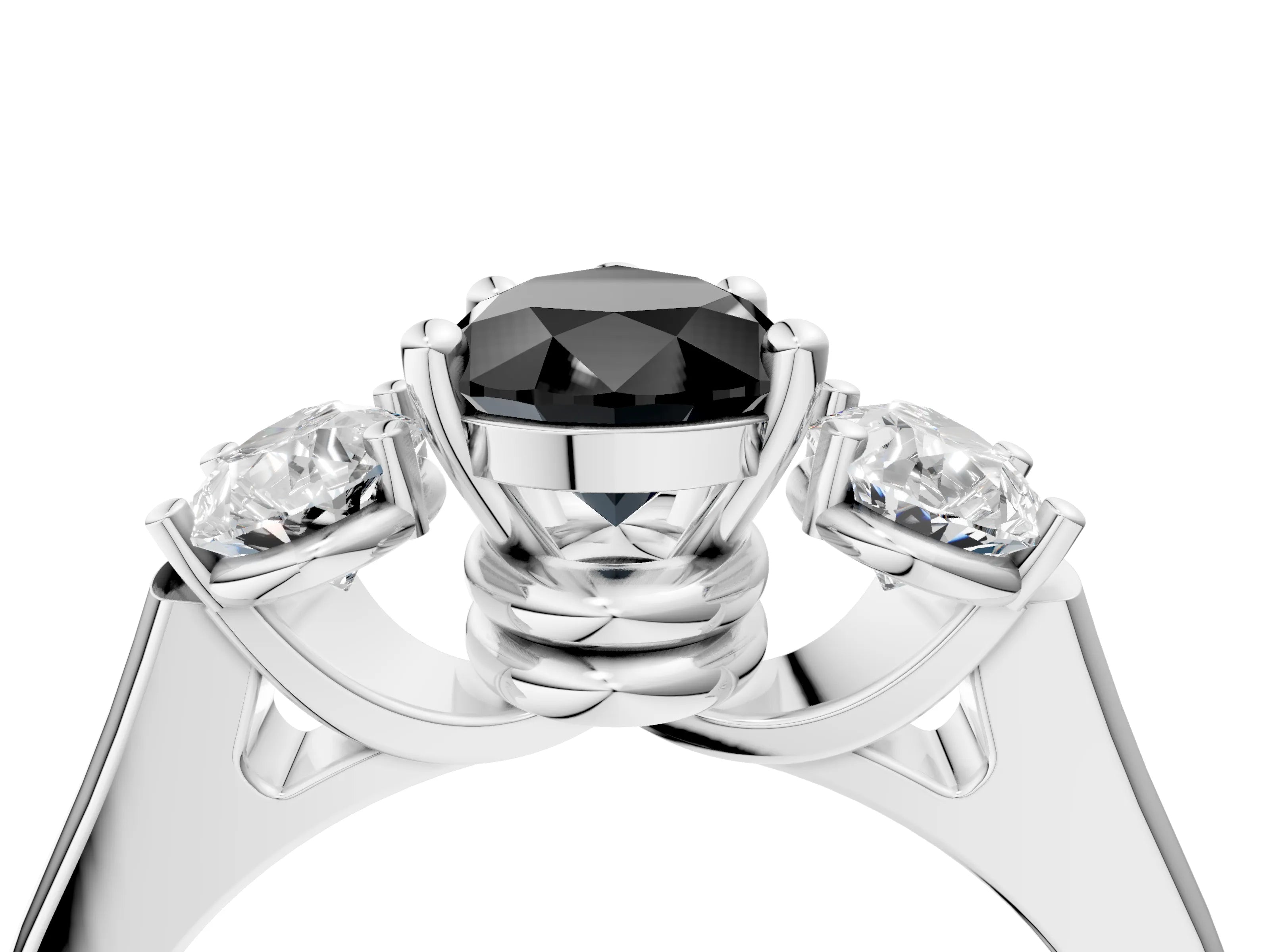 White gold Three-Stone Fancy Black Pear Cut Brilliant Diamond Trellis Ring with Comfort Fit Band_16