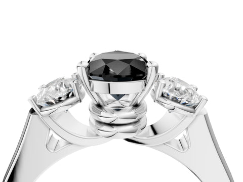 White gold Three-Stone Fancy Black Pear Cut Brilliant Diamond Trellis Ring with Comfort Fit Band_16