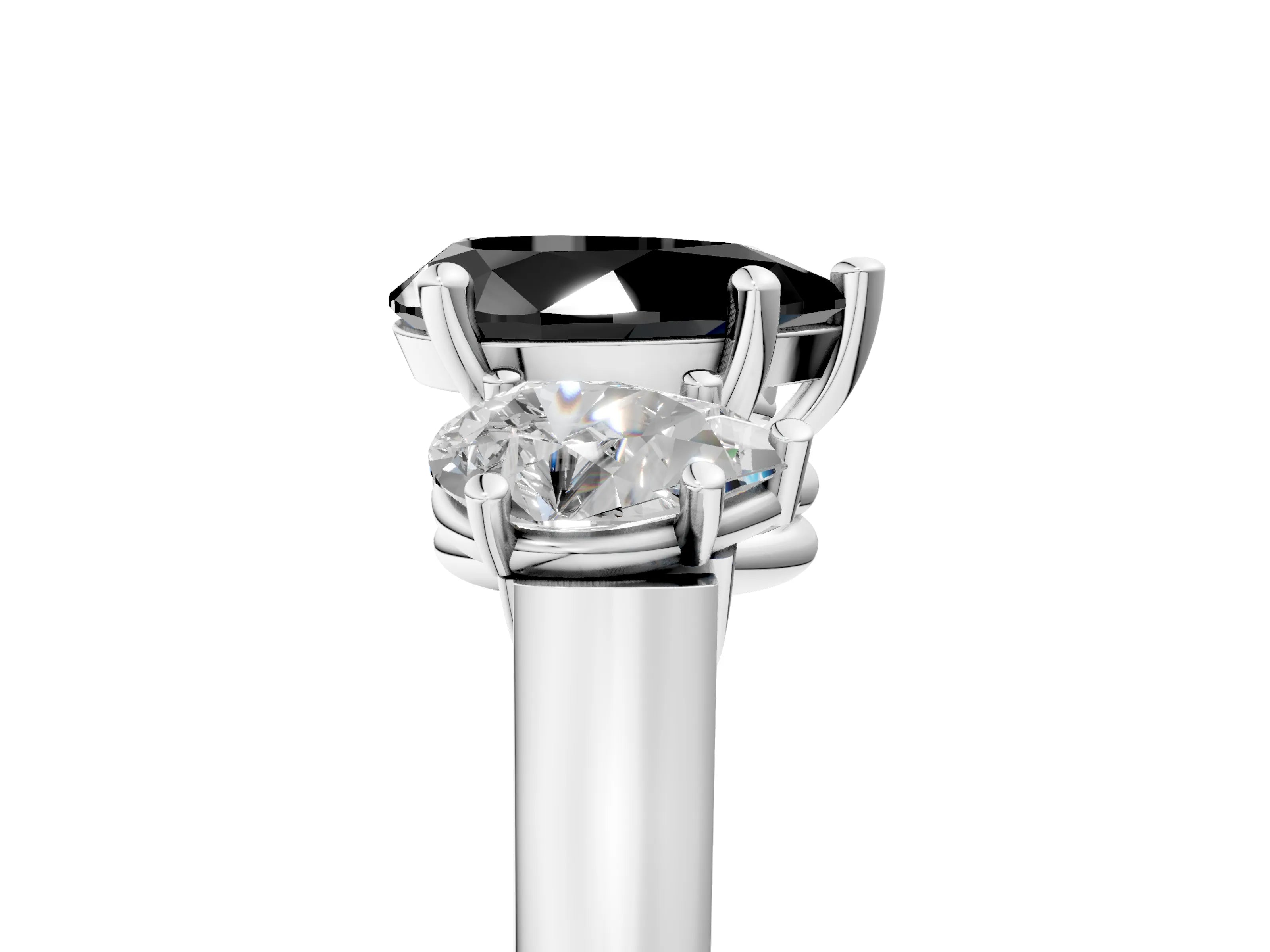 White gold Three-Stone Fancy Black Pear Cut Brilliant Diamond Trellis Ring with Comfort Fit Band_17