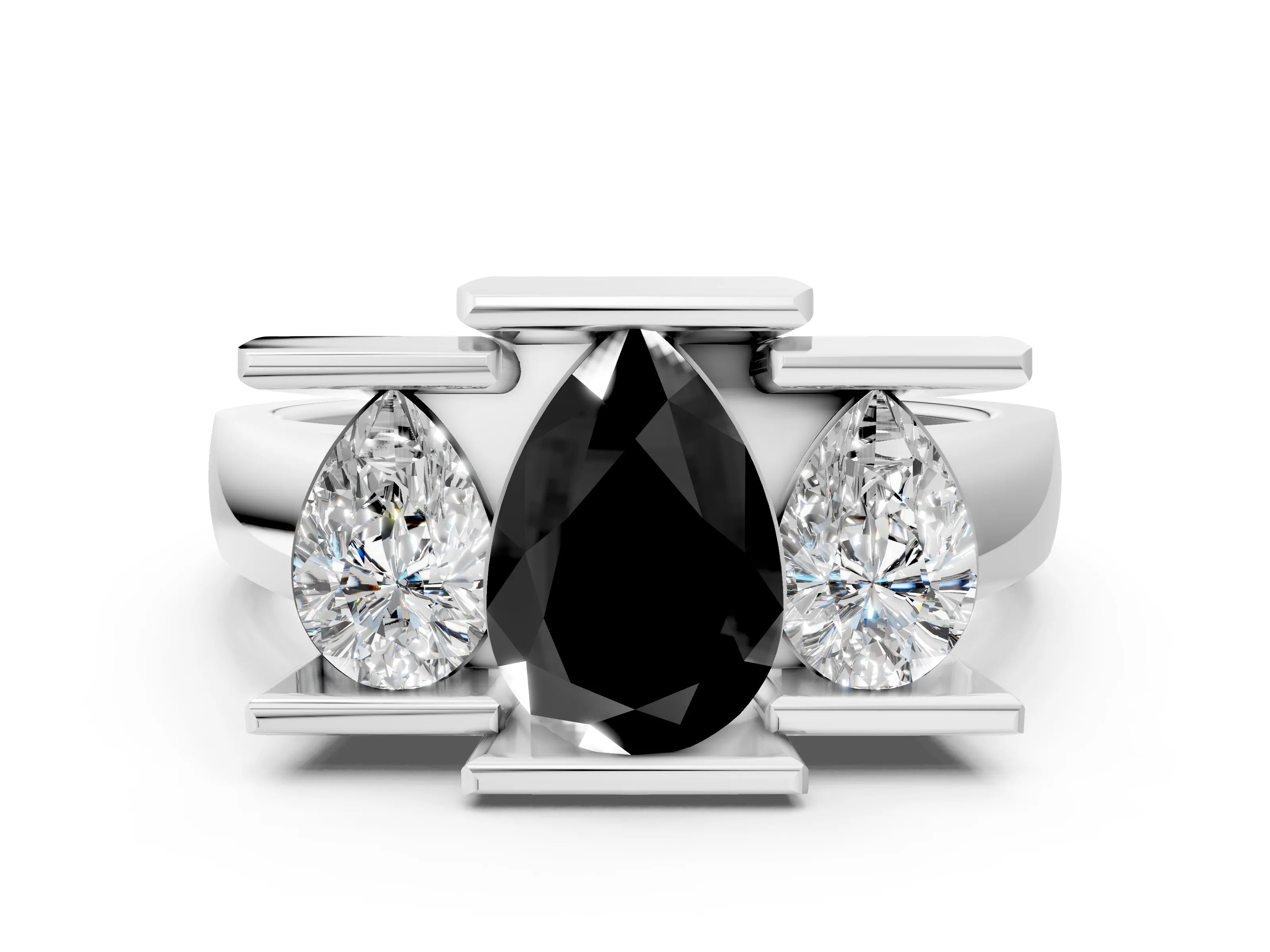 White gold Three Stone Fancy Black Pear Cut Cut Channel Set Diamond Ring_24