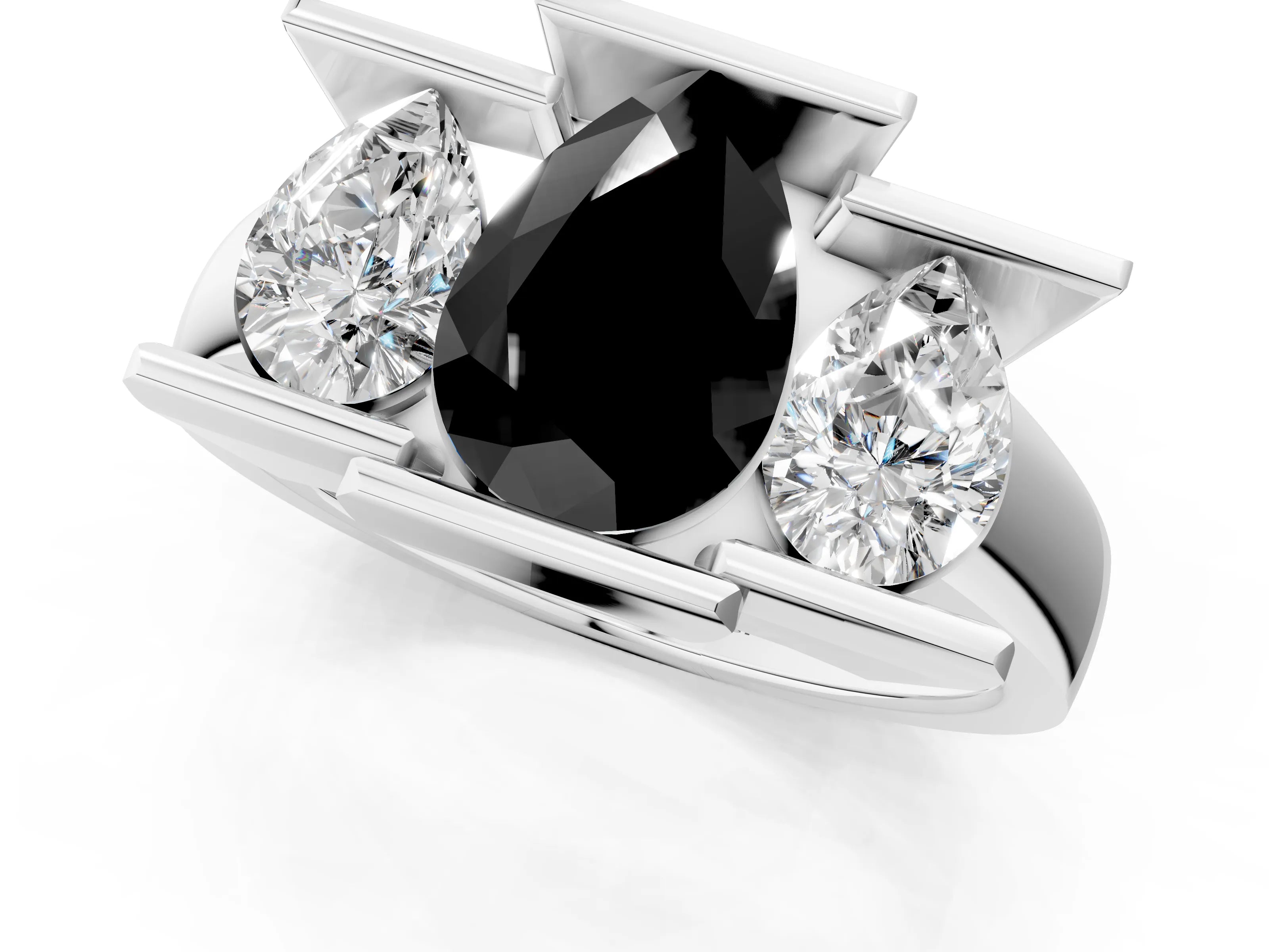White gold Three Stone Fancy Black Pear Cut Cut Channel Set Diamond Ring_25