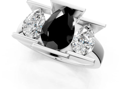 White gold Three Stone Fancy Black Pear Cut Cut Channel Set Diamond Ring_25