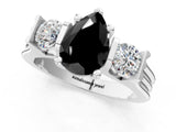 White gold Three-Stone Fancy Black Pear Cut Cut Classic Band Prong Setting Ring_1