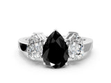 White gold Three-Stone Fancy Black Pear Cut Cut Diamond Engagement Ring with Flat Band and Four-Prong Setting_12