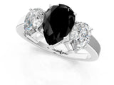 White gold Three-Stone Fancy Black Pear Cut Cut Diamond Engagement Ring with Flat Band and Four-Prong Setting_14