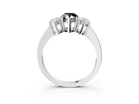 White gold Three-Stone Fancy Black Pear Cut Cut Diamond Engagement Ring with Flat Band and Four-Prong Setting_15