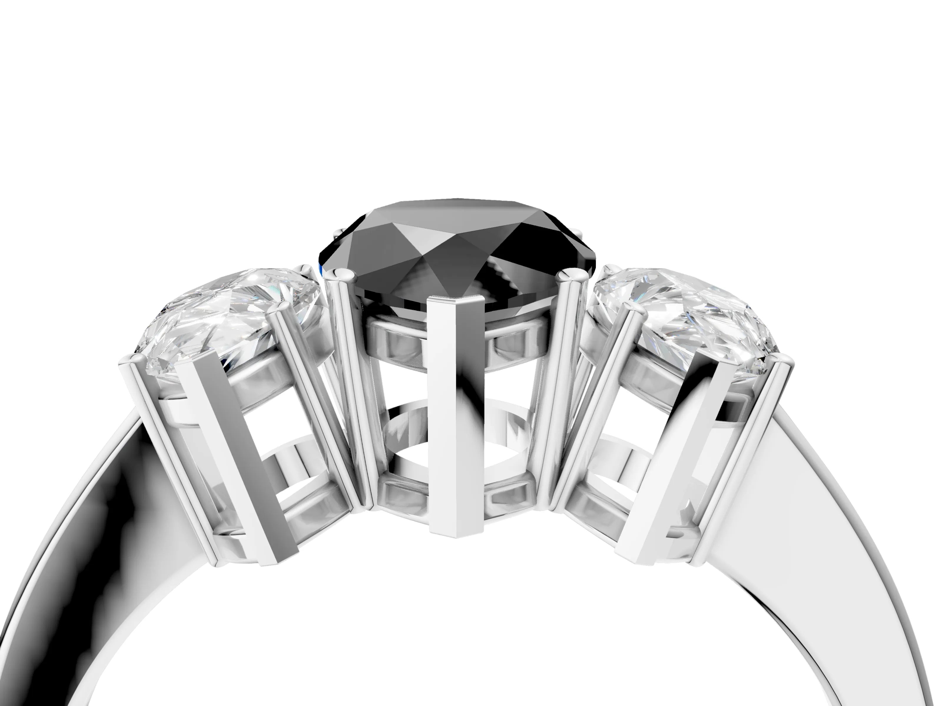 White gold Three-Stone Fancy Black Pear Cut Cut Diamond Engagement Ring with Flat Band and Four-Prong Setting_16