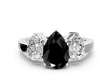 White gold Three-Stone Fancy Black Pear Cut Cut Diamond Engagement Ring with Flat Band and Four-Prong Setting_18