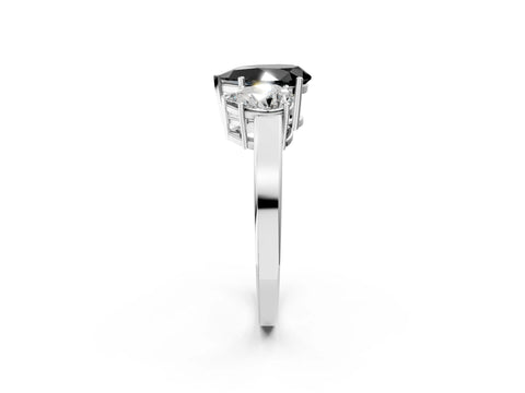 White gold Three-Stone Fancy Black Pear Cut Cut Diamond Engagement Ring with Flat Band and Four-Prong Setting_20