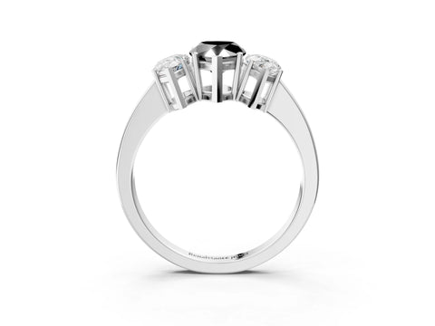 White gold Three-Stone Fancy Black Pear Cut Cut Diamond Engagement Ring with Flat Band and Four-Prong Setting_3