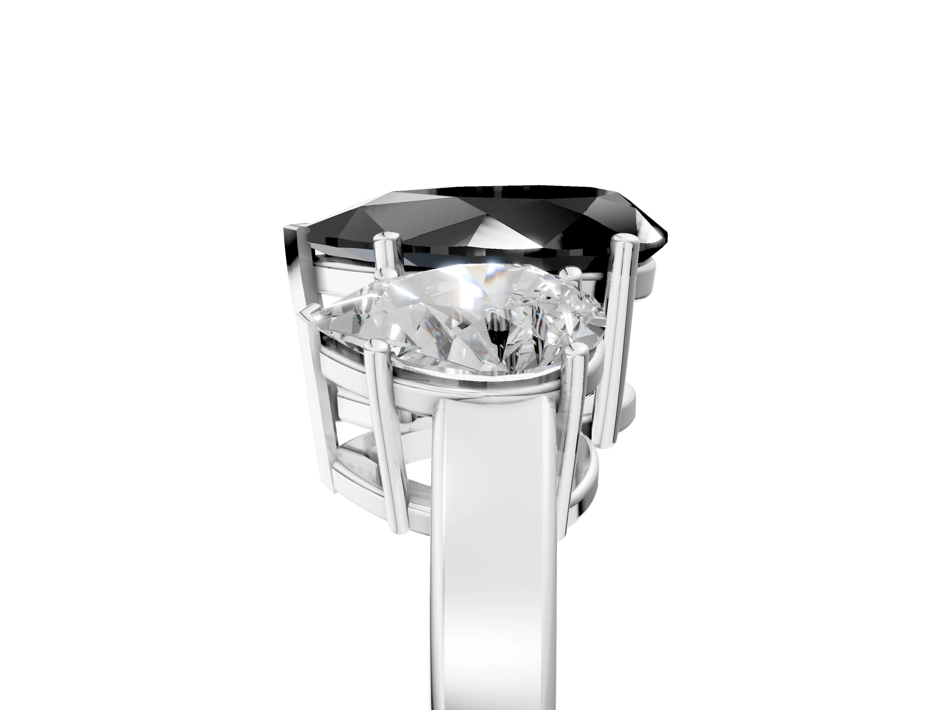 White gold Three-Stone Fancy Black Pear Cut Cut Diamond Engagement Ring with Flat Band and Four-Prong Setting_5