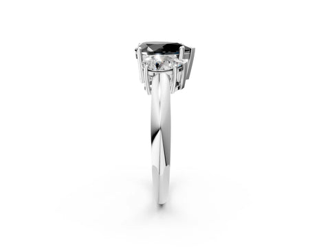 White gold Three-Stone Fancy Black Pear Cut Cut Diamond Engagement Ring with Prong Setting on a White Gold Band_14
