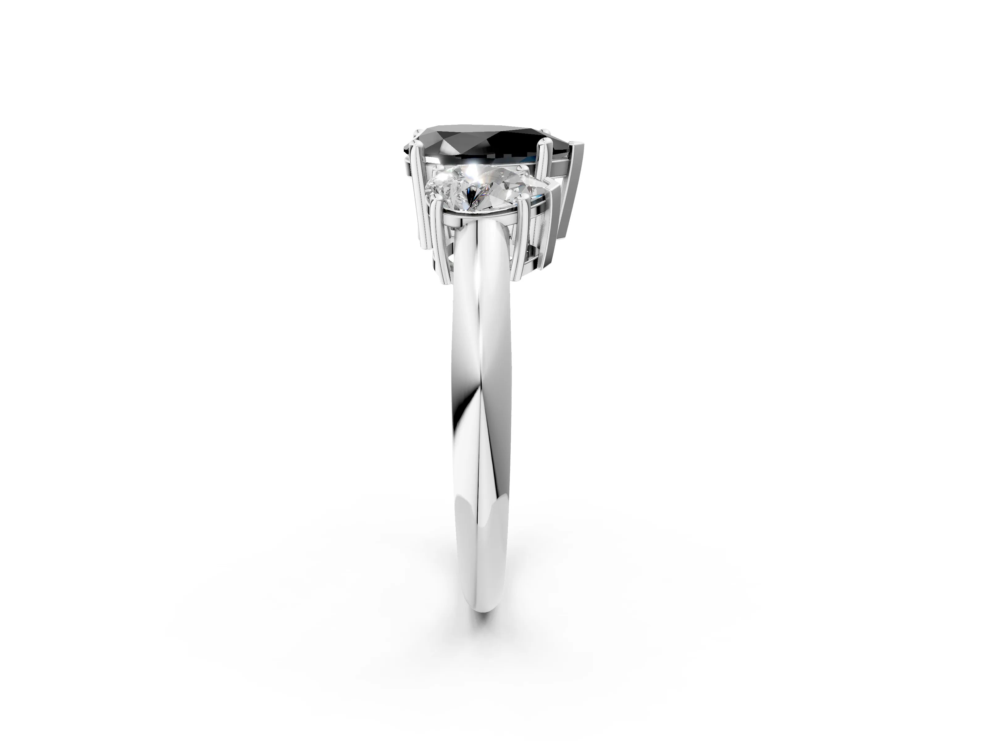 White gold Three-Stone Fancy Black Pear Cut Cut Diamond Engagement Ring with Prong Setting on a White Gold Band_14