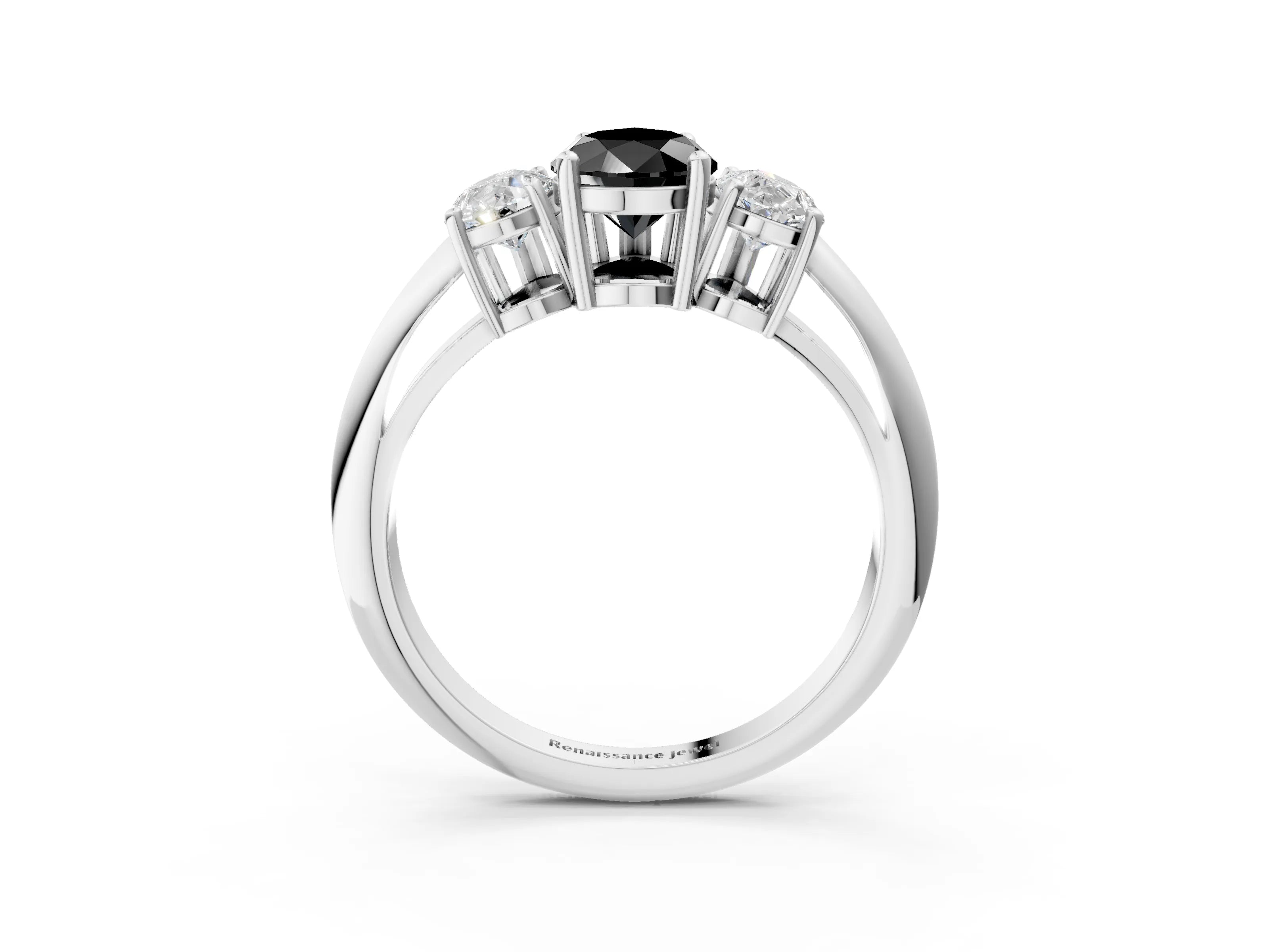White gold Three-Stone Fancy Black Pear Cut Cut Diamond Engagement Ring with Prong Setting on a White Gold Band_15