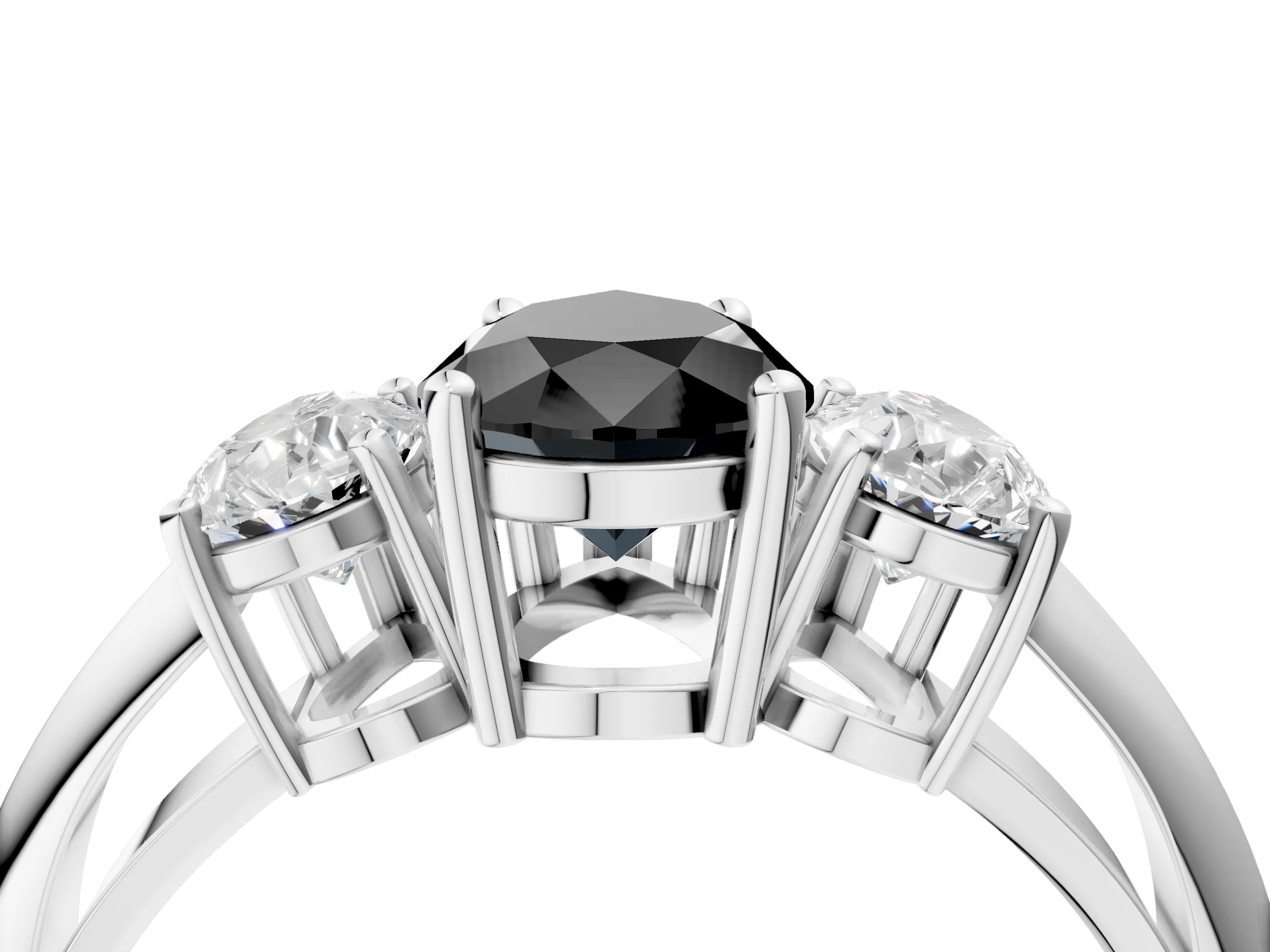 White gold Three-Stone Fancy Black Pear Cut Cut Diamond Engagement Ring with Prong Setting on a White Gold Band_16