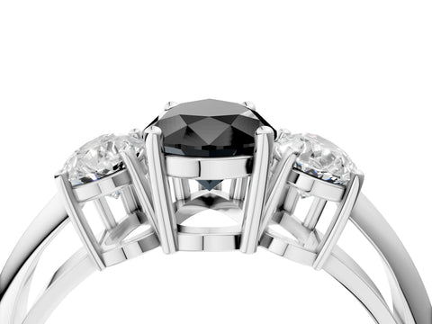 White gold Three-Stone Fancy Black Pear Cut Cut Diamond Engagement Ring with Prong Setting on a White Gold Band_16