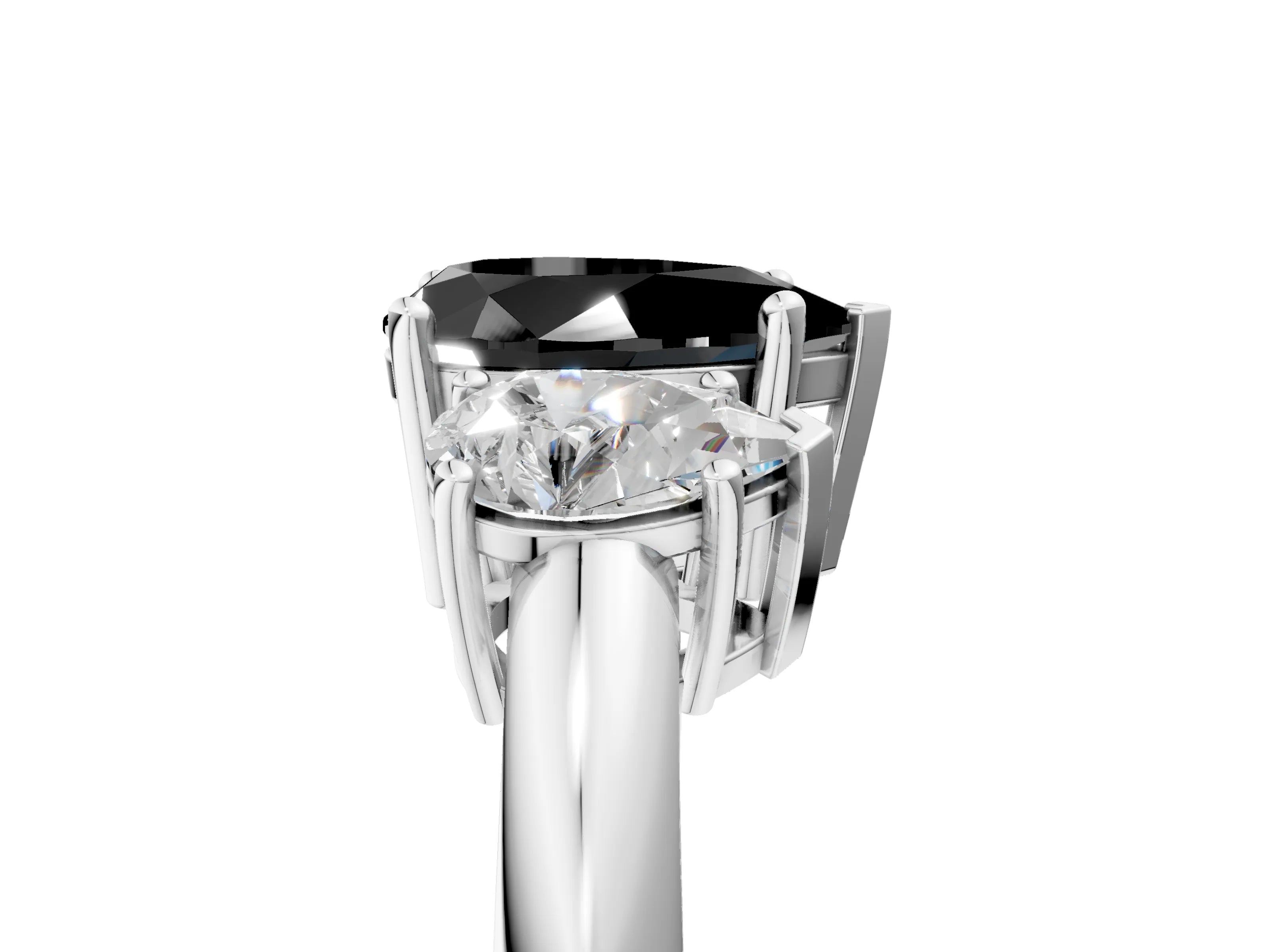 White gold Three-Stone Fancy Black Pear Cut Cut Diamond Engagement Ring with Prong Setting on a White Gold Band_17
