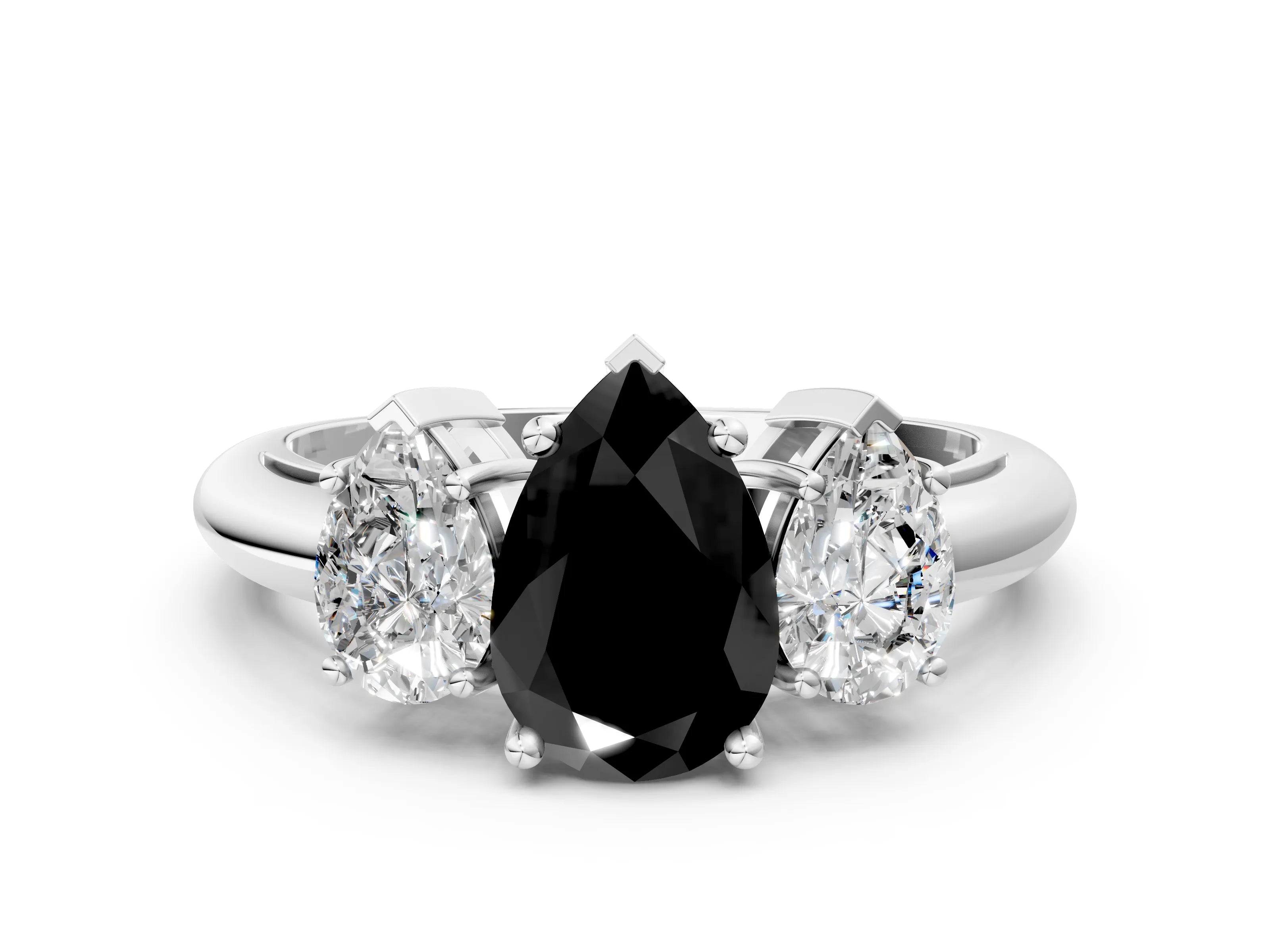 White gold Three-Stone Fancy Black Pear Cut Cut Diamond Engagement Ring with Prong Setting on a White Gold Band_24
