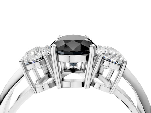 White gold Three-Stone Fancy Black Pear Cut Cut Diamond Engagement Ring with Prong Setting on a White Gold Band_28