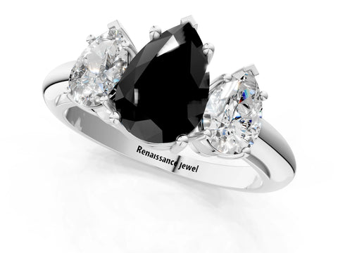 White gold Three-Stone Fancy Black Pear Cut Cut Diamond Engagement Ring with Prong Setting on a White Gold Band_32
