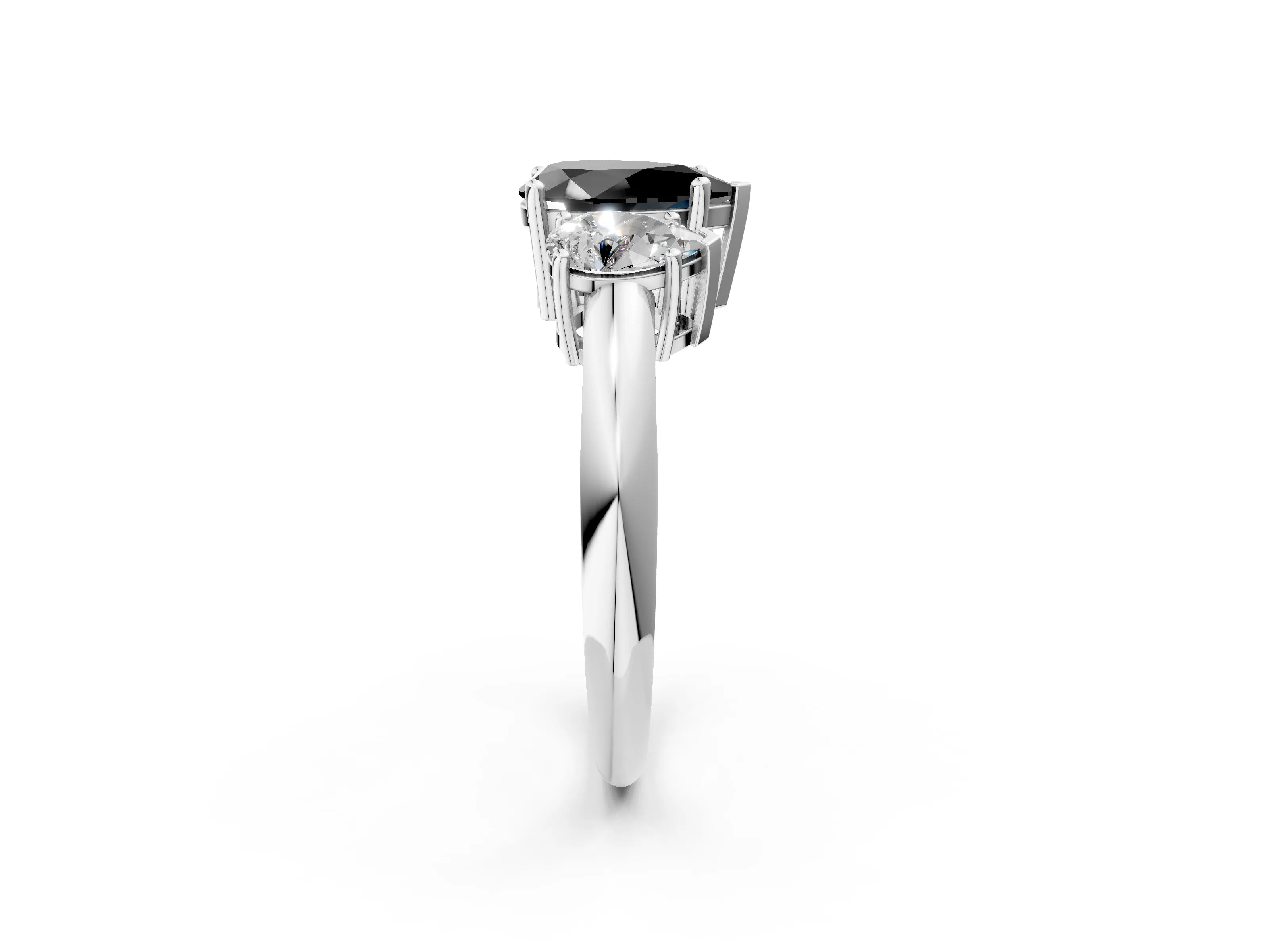 White gold Three-Stone Fancy Black Pear Cut Cut Diamond Engagement Ring with Prong Setting on a White Gold Band_33