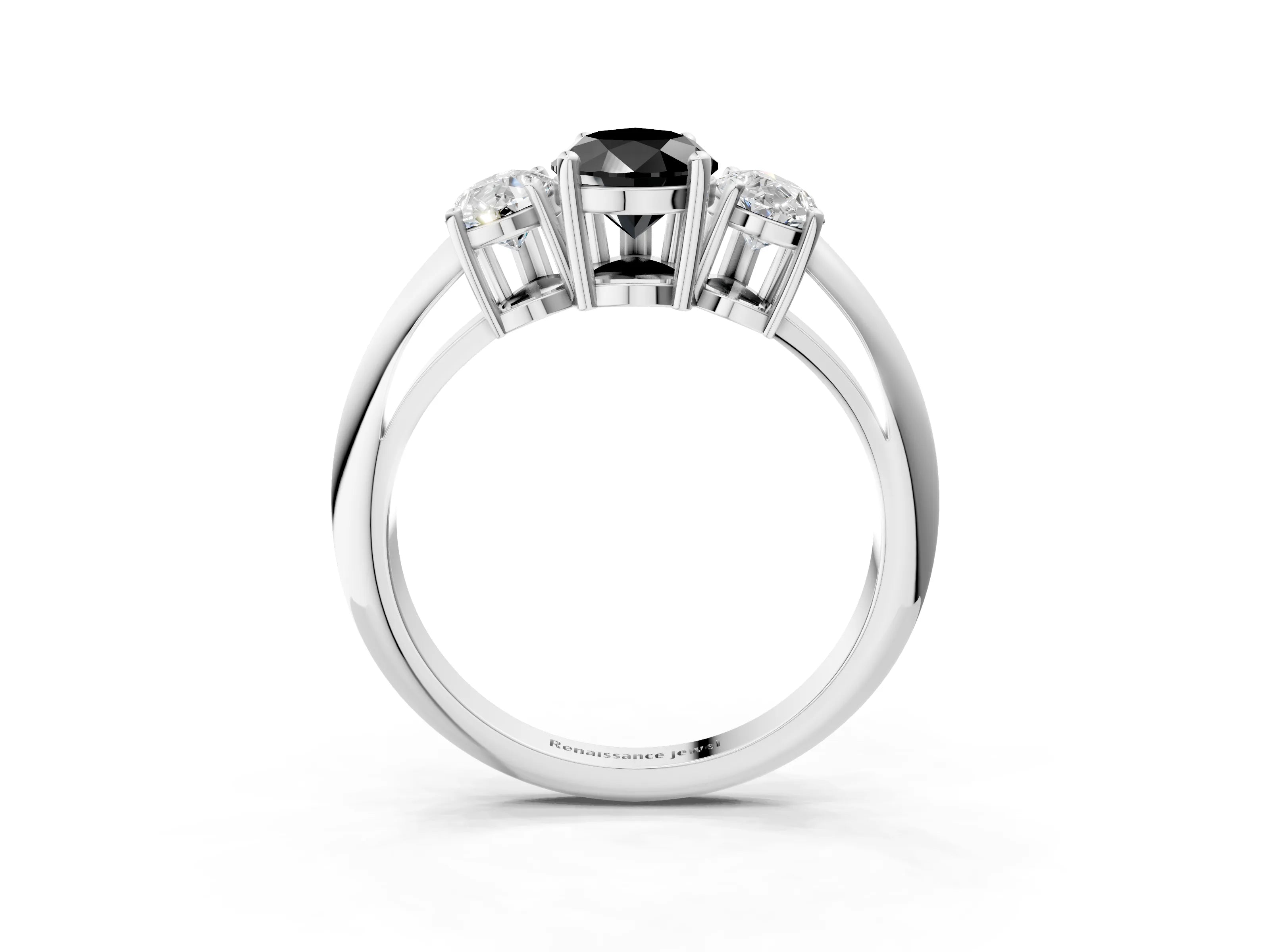 White gold Three-Stone Fancy Black Pear Cut Cut Diamond Engagement Ring with Prong Setting on a White Gold Band_34