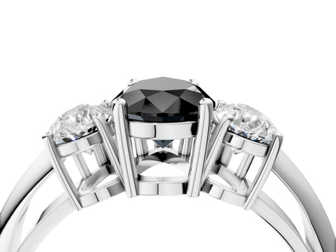 White gold Three-Stone Fancy Black Pear Cut Cut Diamond Engagement Ring with Prong Setting on a White Gold Band_48