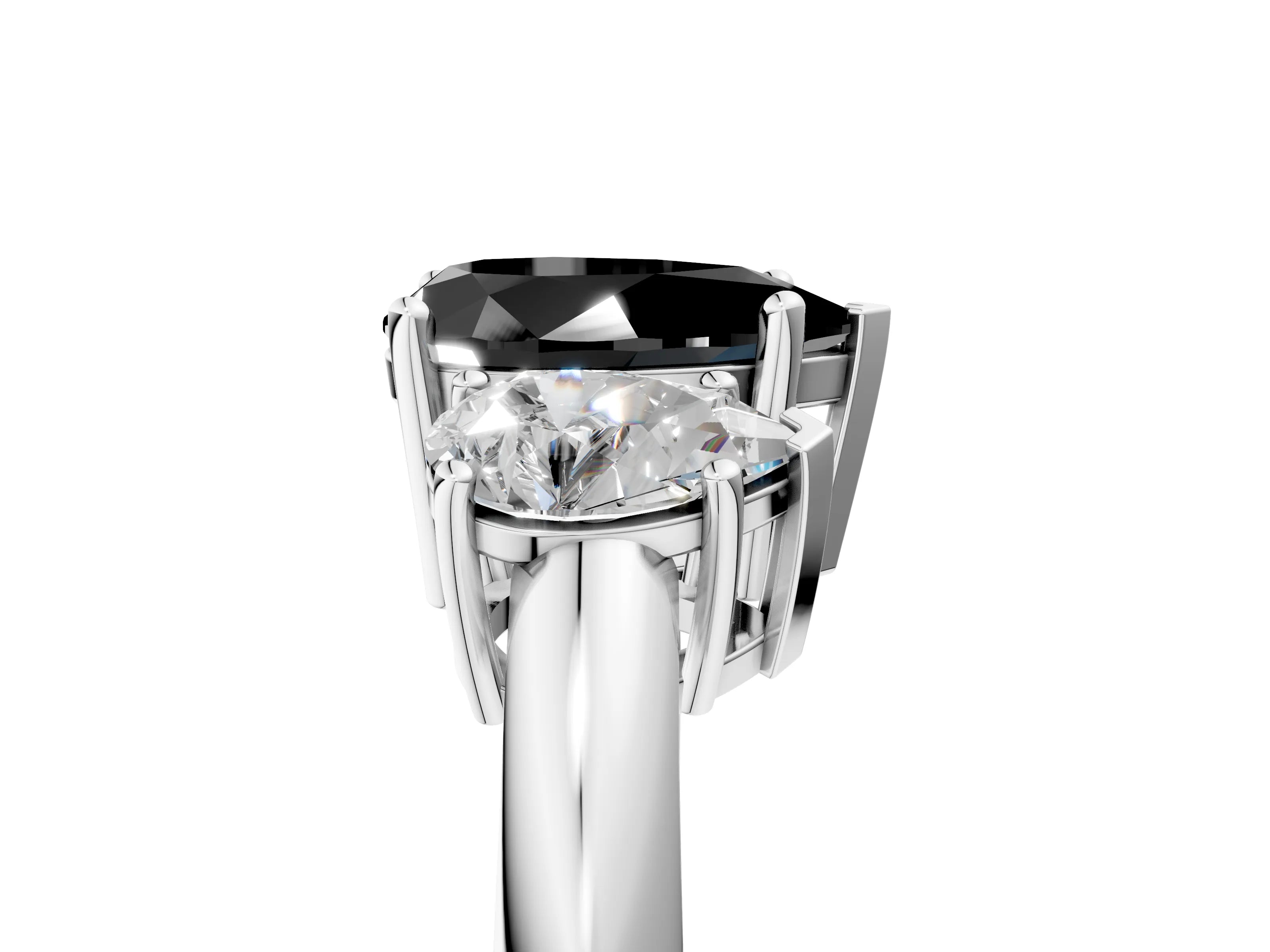 White gold Three-Stone Fancy Black Pear Cut Cut Diamond Engagement Ring with Prong Setting on a White Gold Band_49