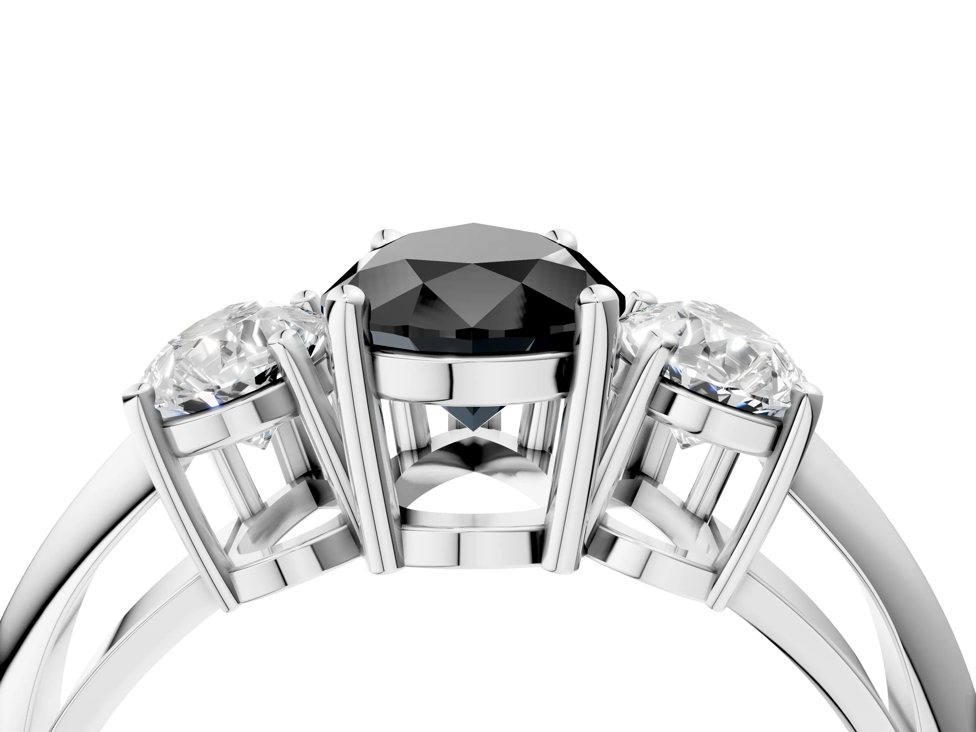 White gold Three-Stone Fancy Black Pear Cut Cut Diamond Engagement Ring with Prong Setting on a White Gold Band_64