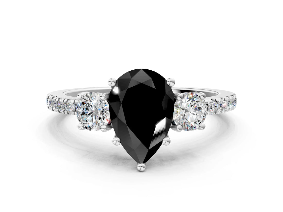 White gold Three-Stone Fancy Black Pear Cut Cut Diamond Pavé Band with Prong Setting_27