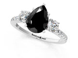 White gold Three-Stone Fancy Black Pear Cut Cut Diamond Pavé Band with Prong Setting_28