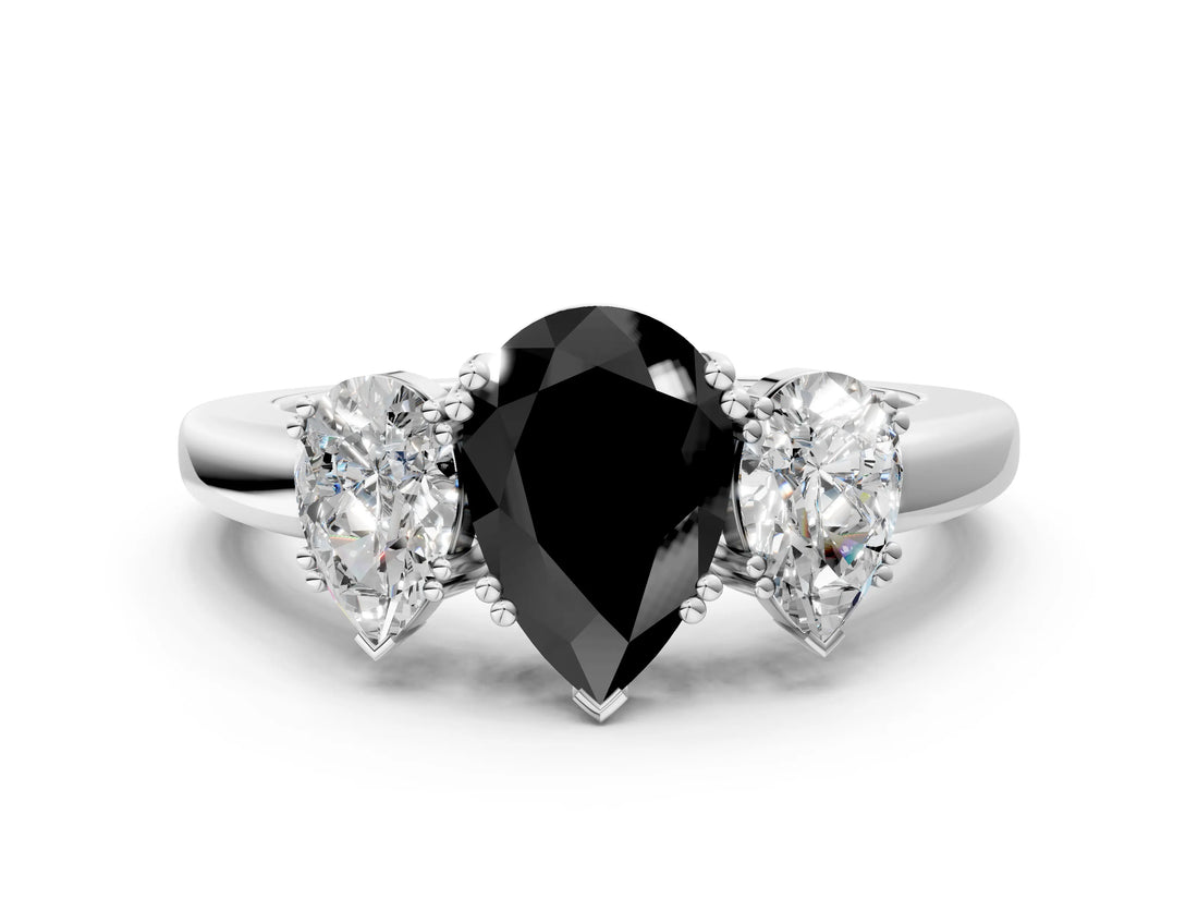 White gold Three-Stone Fancy Black Pear Cut Cut Diamond Ring with Channel Set Band and Four-Prong Setting_12
