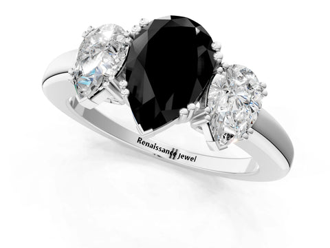 White gold Three-Stone Fancy Black Pear Cut Cut Diamond Ring with Channel Set Band and Four-Prong Setting_1
