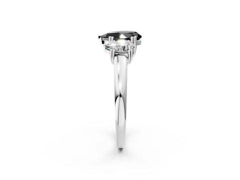 White gold Three-Stone Fancy Black Pear Cut Cut Diamond Ring with Channel Set Band and Four-Prong Setting_2