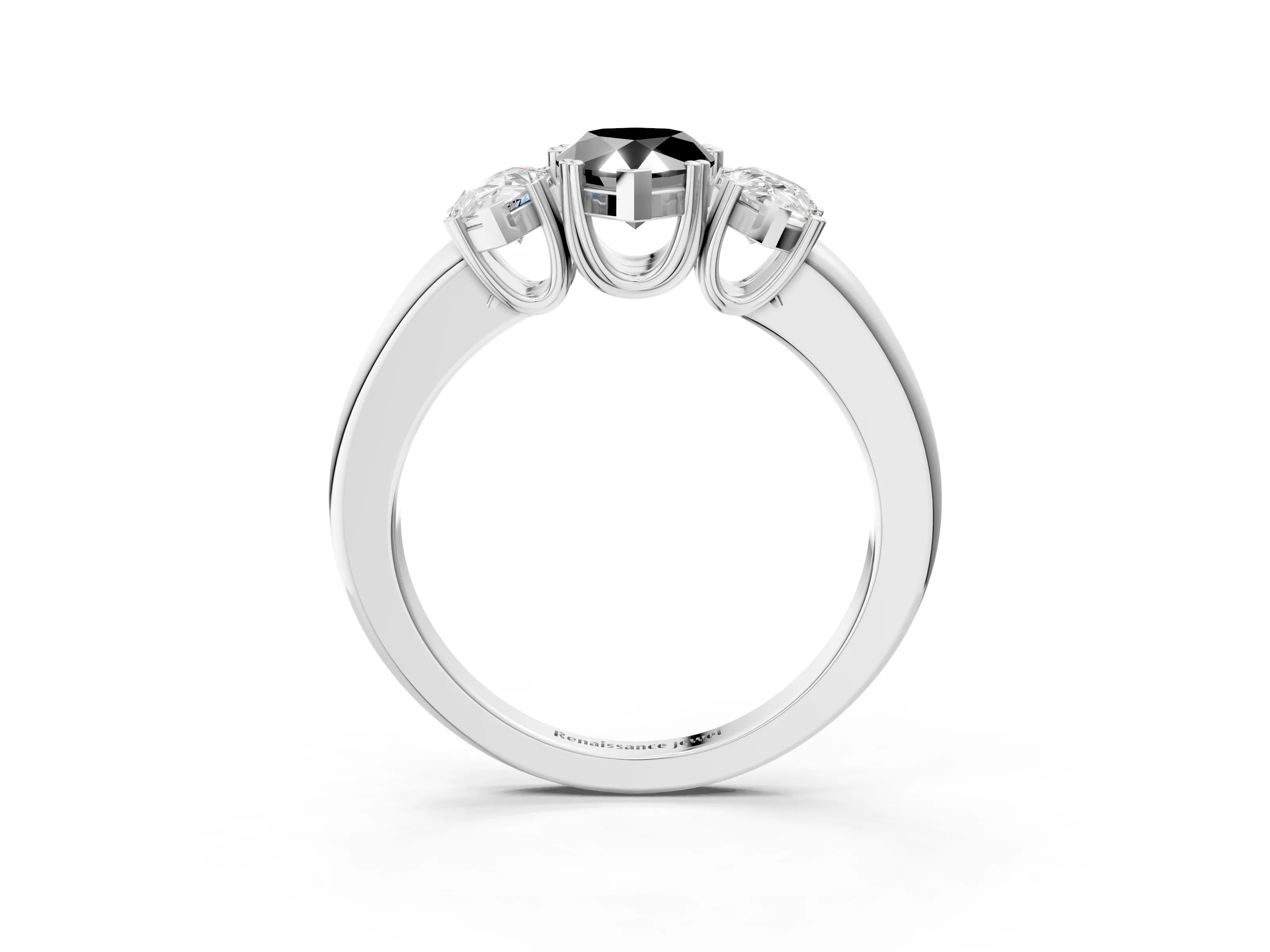 White gold Three-Stone Fancy Black Pear Cut Cut Diamond Ring with Channel Set Band and Four-Prong Setting_3