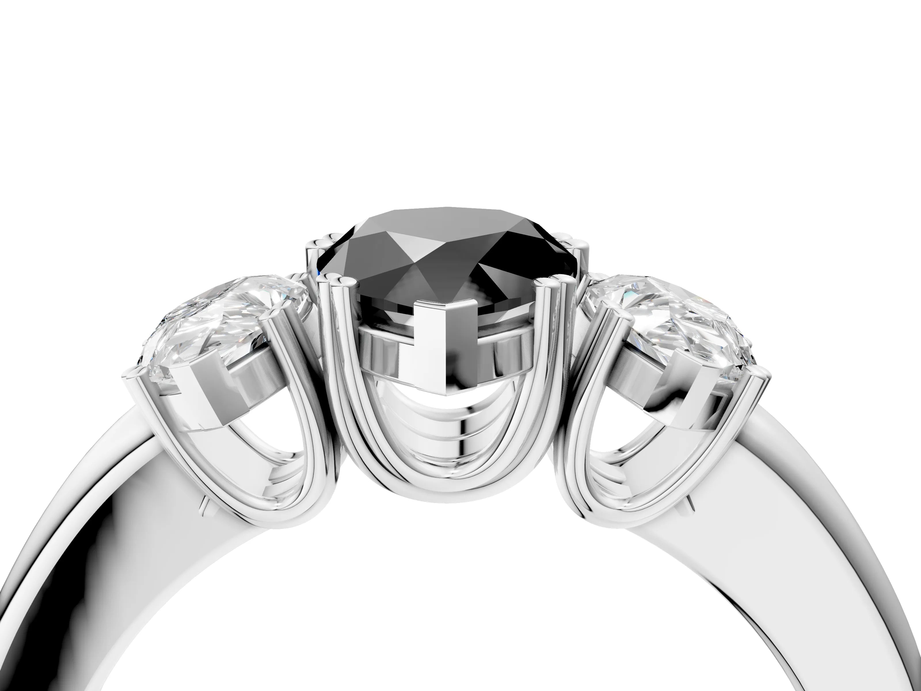 White gold Three-Stone Fancy Black Pear Cut Cut Diamond Ring with Channel Set Band and Four-Prong Setting_4