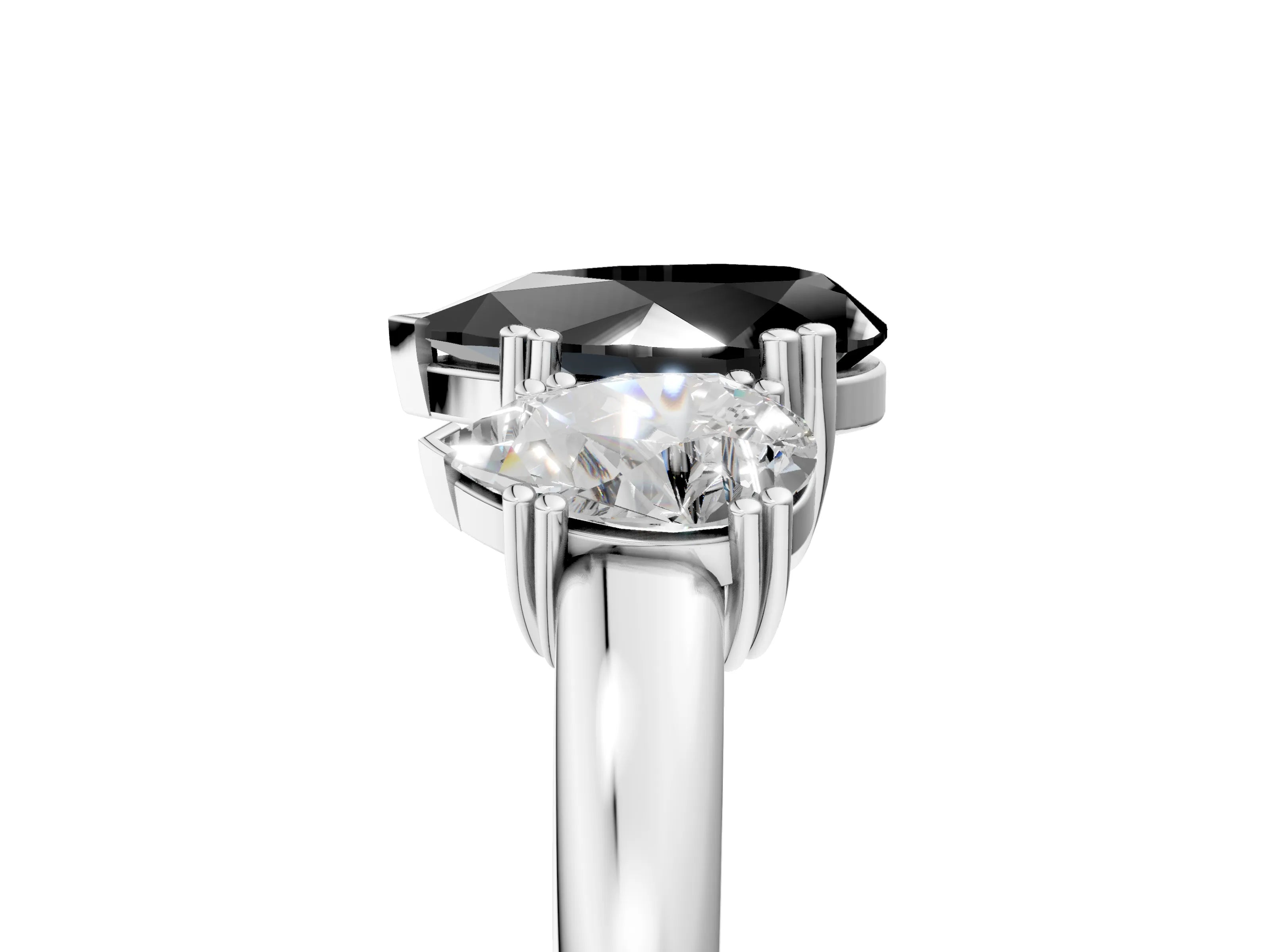 White gold Three-Stone Fancy Black Pear Cut Cut Diamond Ring with Channel Set Band and Four-Prong Setting_5