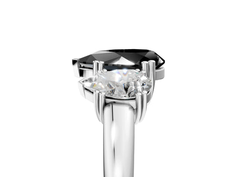 White gold Three-Stone Fancy Black Pear Cut Cut Diamond Ring with Channel Set Band and Four-Prong Setting_5